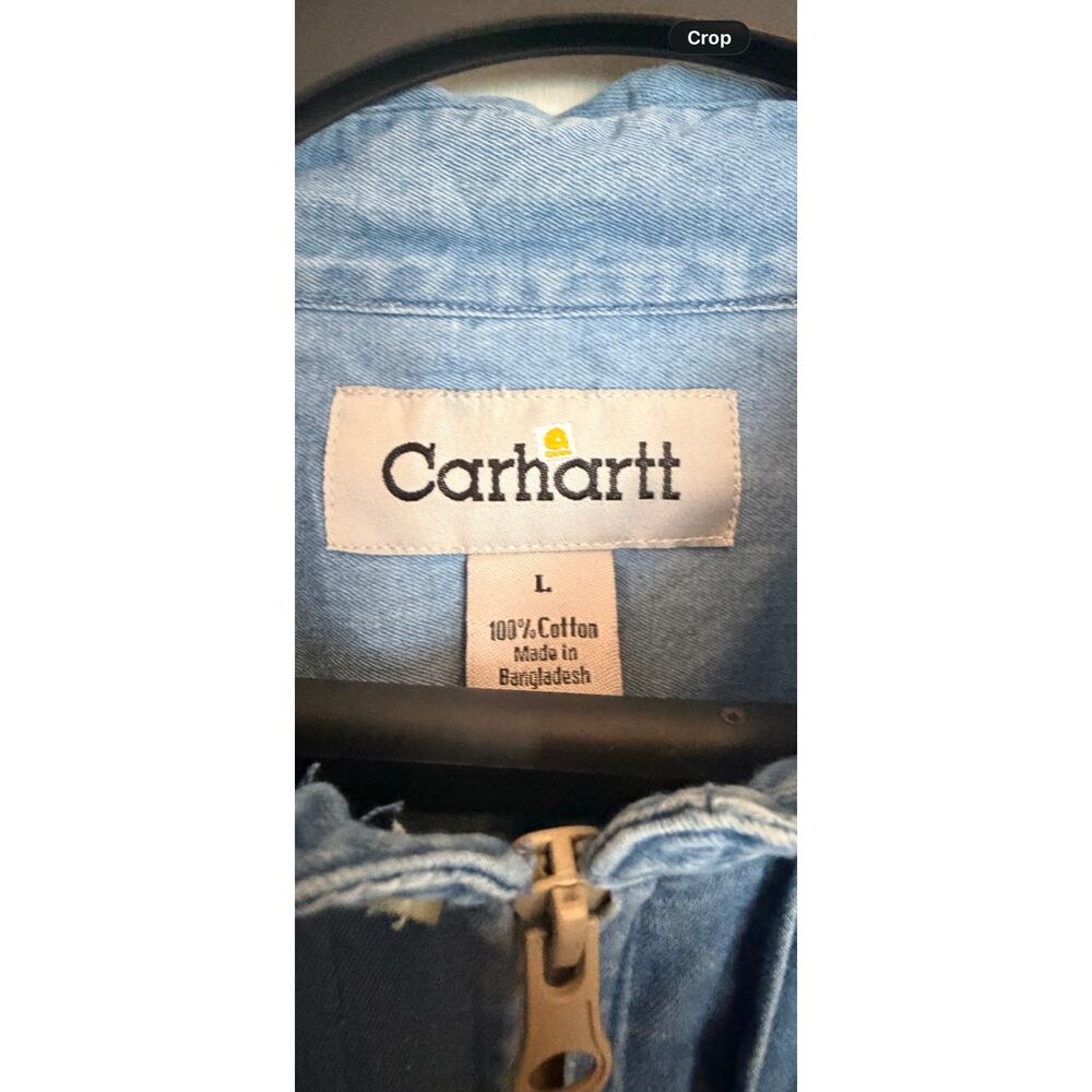 Vintage Carhartt Upcycled Reworked Cropped Chambray Jacket Shirt Size L Y2K - Picture 12 of 14